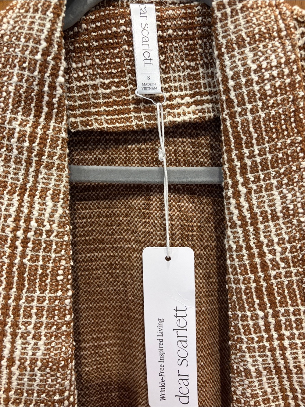 NWT Dear Scarlett Brown & Cream Tweed Open-Front Trench Coat size small - Picture 3 of 5